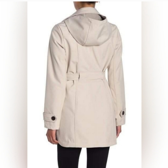 Sebby Soft Shell Double Breast Water Resistant Hooded Trench Coat Jacket MED - Picture 2 of 13